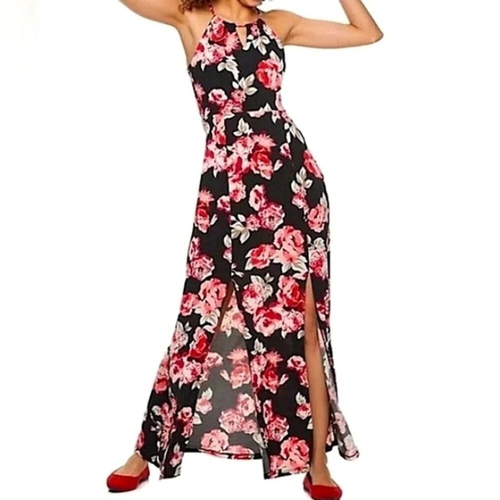Candie's Black/Red Floral Maxi Dress Sz M